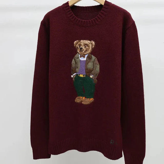 Burgundy Bear Knit Sweater